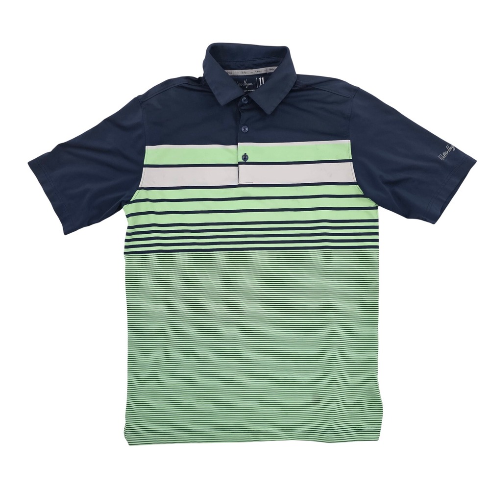 Walter Hagen‎ 11 Majors Mens Small Navy Blue Lime Green Striped Golf Polo Shirt